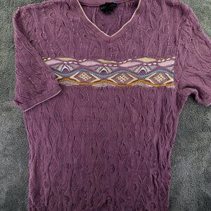 COOGI Australia Sweater Purple Short Sleeve XL Long 3D Knit Pullover Adult Uni
